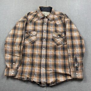 Jesse James Flannel‎ Shirt Mens XL Orange Pearl Snap Up West Coast Choppers